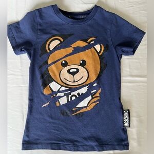 Moschino Navy and Brown Teddy Bear Graphic Tee Kids 5T 110cm